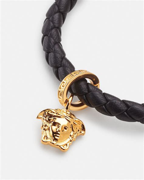 versace gold medusa bracelet|Versace braided leather charm bracelet.